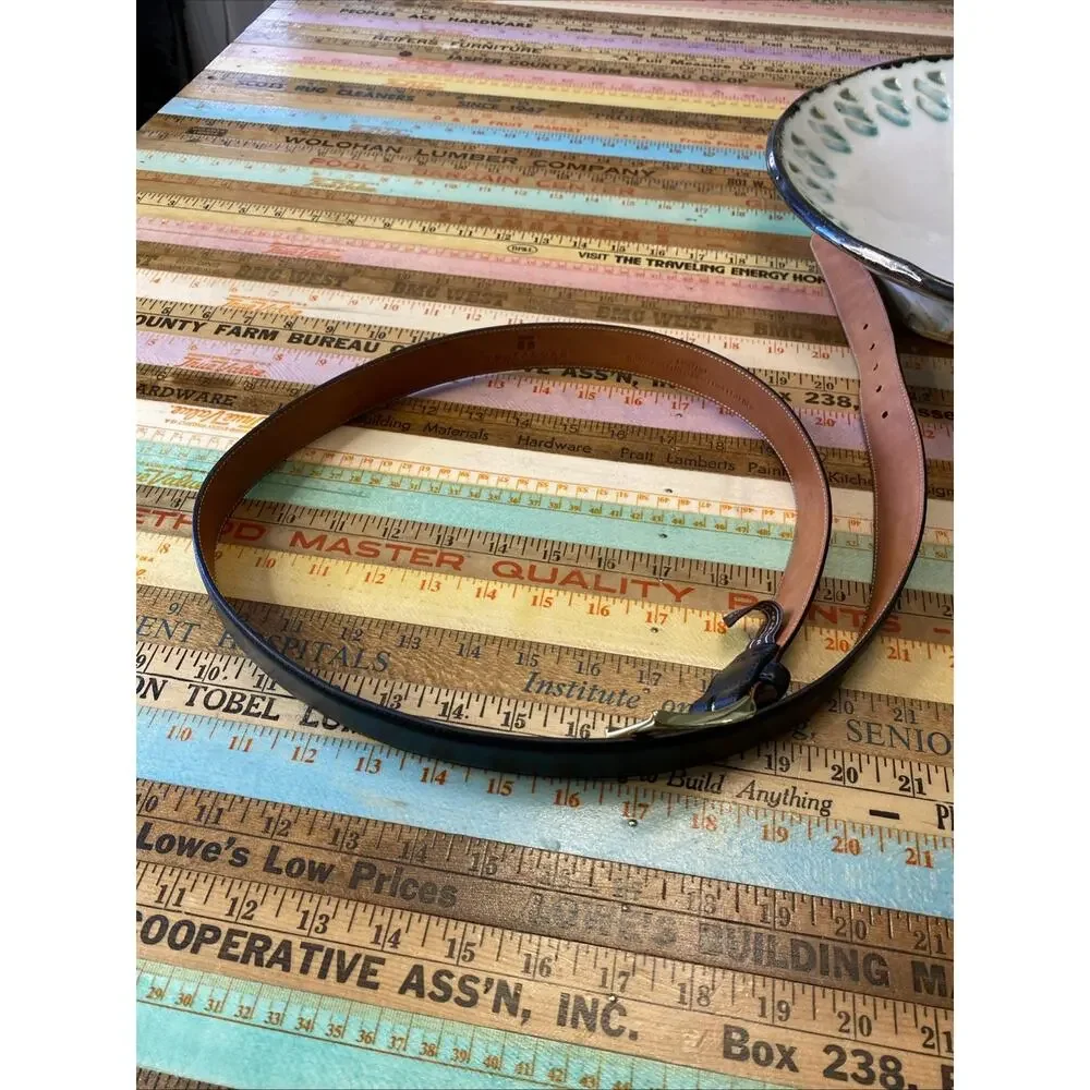 MENS Trafalgar Hand polished Cortina Leather Black Dress Goldtone Belt Size 42